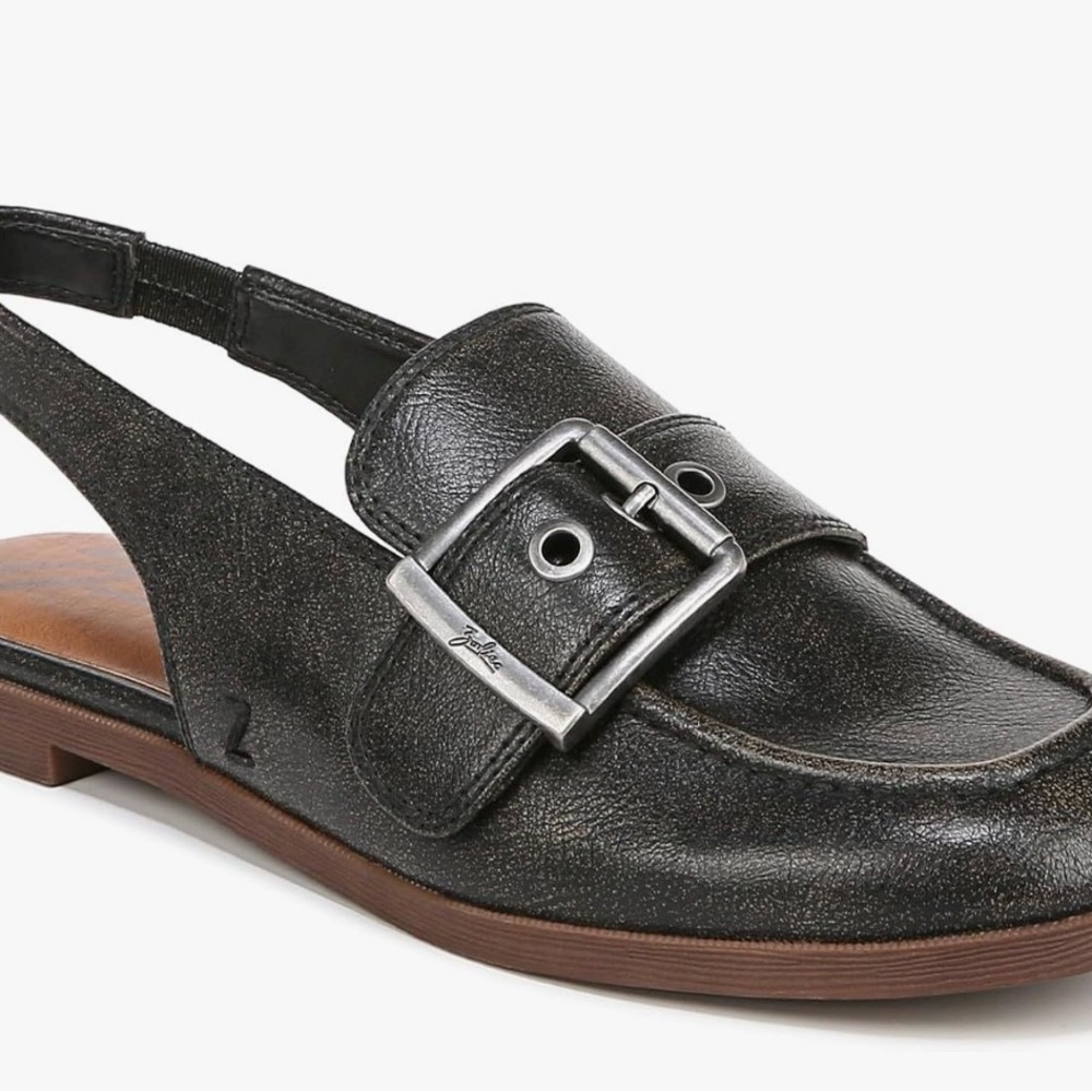 Zodiac Black Slingback Loafers with Silver Buckle